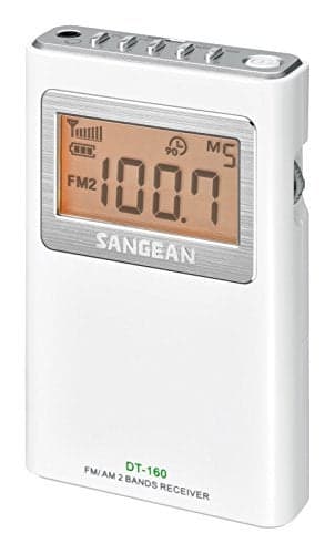 SANGEAN DT-160 AM/FM Stereo Pocket Radio with up to 100 Operating Hours on 2 AA Batteries (White)