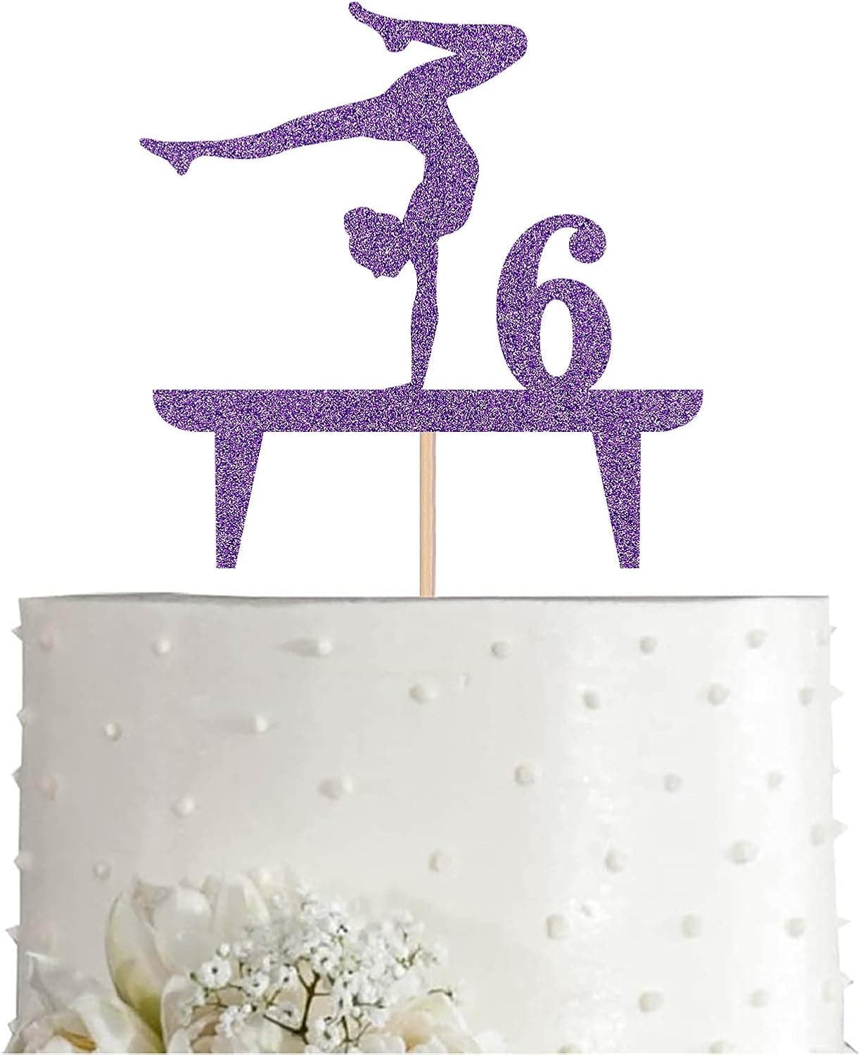 Purple Gymnastic 6 Cake Topper Girl Rose Gold Glitter Gymnast 6th Birthday Party Decoration