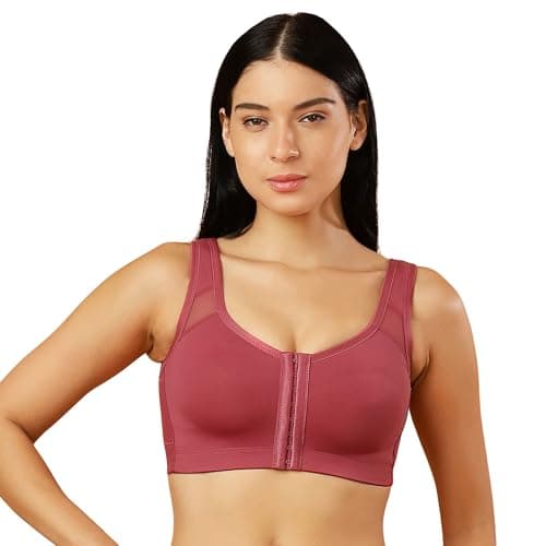 SOIE Front Closure Bra for Women|Full Coverage|Non-Padded & Non-Wired|Cross Back Support & Posture Corrector|Everyday Bra(CB-334 EARTHRED XL) Pink