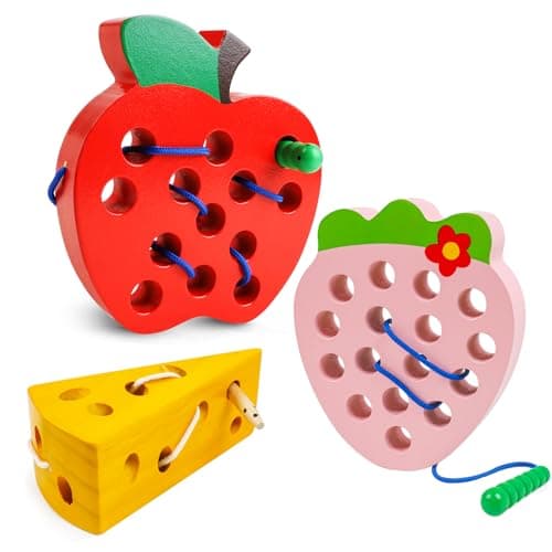 NAODONGLI Wooden Lacing Toys for ToddlersToddler Travel Toys Car Plane Games Toys Montessori Educational Learning Fine Motor Skills for Boys Girls Ages 33 Pack Threading Toys
