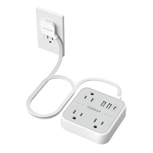 TESSAN Ultra Thin Flat Extension Cord 3 FT, Slim Power Strip with USB Ports (1 USB C), Surge Protector Flat Plug Wall Charger with 3 Outlets for Office, School, Dorm Room Essentials, Grey