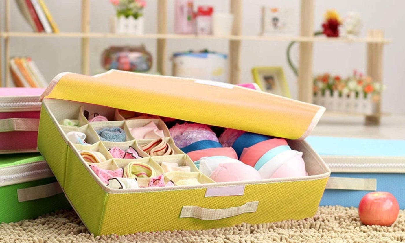 Styleys 151 Multi Compartment Cell Foldable Storage BoxCloset OrganizerNonSmell Drawer Organizer 15 grids 1 for Underwear Closet Storage for Socks Bra Panty Tie Scarf etc Yellow