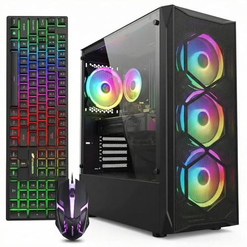 STGAubron Gaming PC Computer Desktop, Intel Core i7 8th Gen up to 4.1G, Radeon RX 580 8G, 16G DDR4, 512G SSD, WiFi 6, BT 5.2, RGB Fan x4, Windows 11 Home