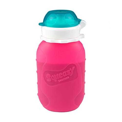 Pink 6 oz Squeasy Snacker Spill Proof Silicone Reusable Food Pouch for Both Soft Foods and Liquids Water Apple Sauce Yogurt Smoothies Baby Food Dishwasher Safe