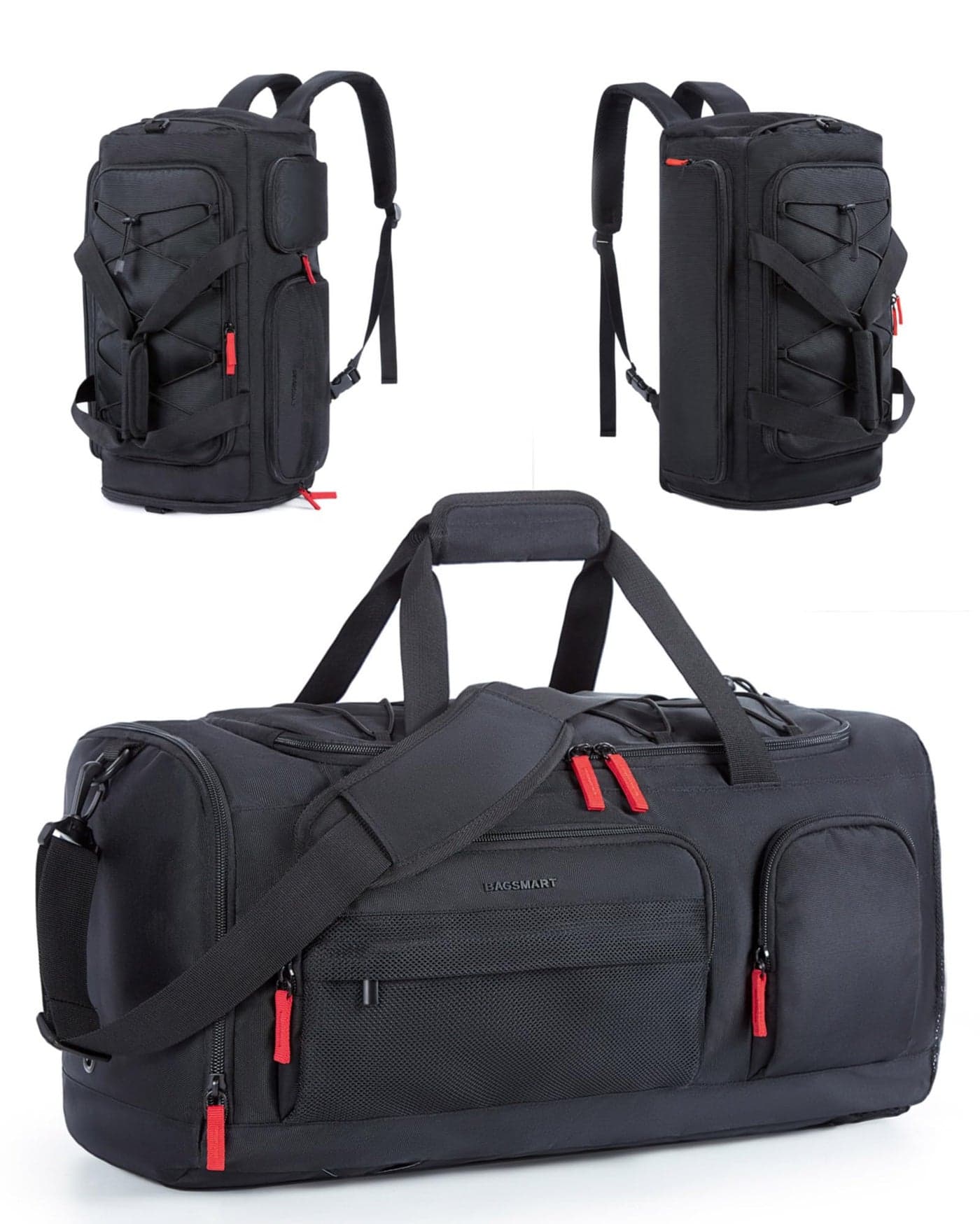 BAGSMART Gym Bag for Women & Men, 35L Sports Travel Duffel Bag with Shoe Laptop Compartment,Anti-Theft Carry On Weekender Bag for Airplane,Workout Overnight Backpack for Travel,Black