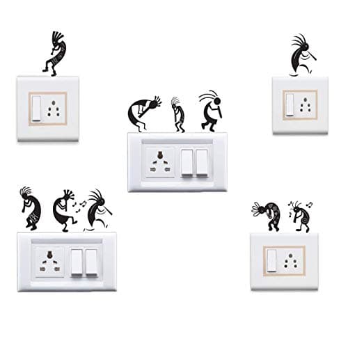 WallDesign Vinyl Ancient Tribal People Switchboard Sticker (Black) - Set of 9-Self-Adhesive