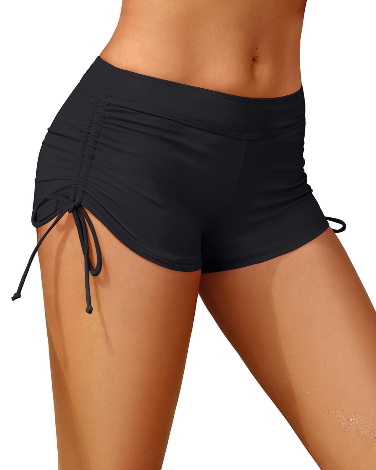 Holipick Solid Black Women Swim Shorts Tummy Control Swim Bottoms Boyleg Swimsuits Shorts Bathing Suit Bikini Bottoms M