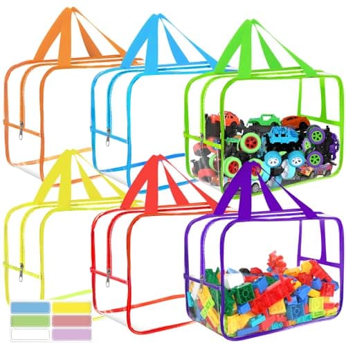 6 Colors Widen XLarge Storage Bags 12692569In with Labels Reusable Clear PVC Board Game Storage Travel Waterproof Organizer Bags with Zipper for Building Blocks Puzzle Stuffed Animals