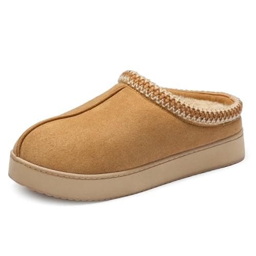 Zizor Women's Memory Foam Slippers,Faux Suede Indoor Outdoor Comfy Slip On Fluffy Warm Home Furry Shoes(Tan,Size 10)