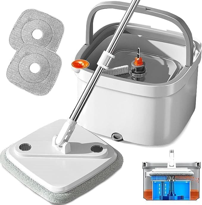 Spin Mop and Bucket Set with SelfSeparation M16 Dirt and Clean Water System SelfWringing 360 Rotating Square Mop Head for Hardwood Tiles Marble Floors