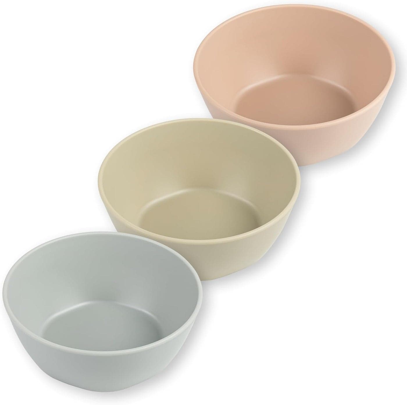 Tiny Twinkle Tableware 3 Pack Dish Set BPAFree Cups Plates and Bowls Sets For Kids and Toddlers Polypropylene Plastic Dinnerware Set Grey Olive Tan Round Bowl
