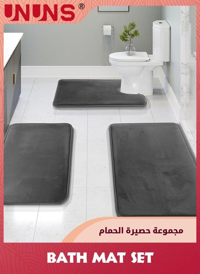 3 Piece Bathroom Rugs Set,Memory Foam Bath Mats for Bathroom,Non-Slip PVC Backing Bath Rugs,Washable Bathroom Rug Mats,Dries Quickly,Grey Bathroom Rug Set
