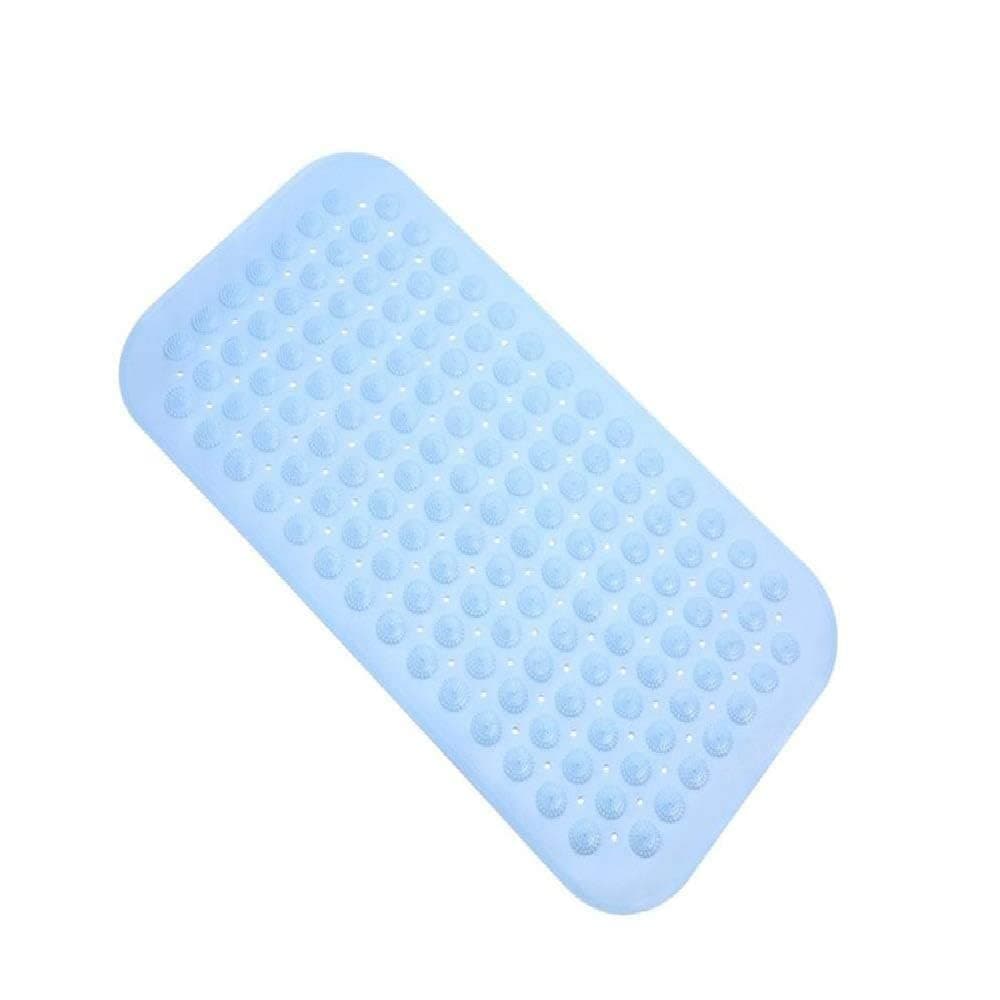 RGkJAS PVC Anti Slip Machine Washable Extra Large Bath Tub and Shower Mat with Drain Holes and Suction Cups Soft Scrubber on Feet Sky Blue 70x38 cm