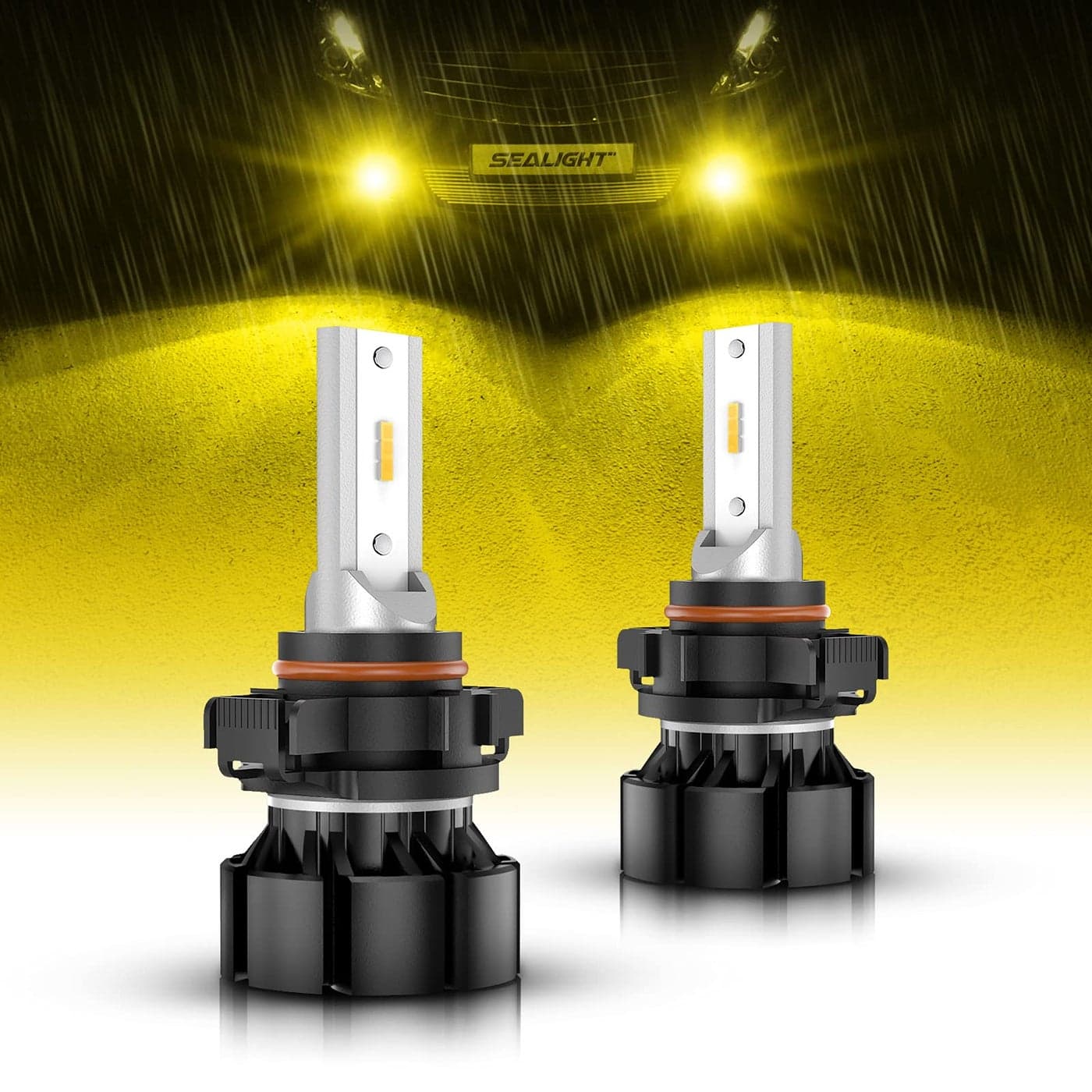 SEALIGHT 2504 PSX24W LED Fog Lights Bulbs 3000K Yellow 600 Brightness 11W High Power 2504 PSX24W LED Fog Light DRL Bulbs Replacement For CarsTrucksPack of 2