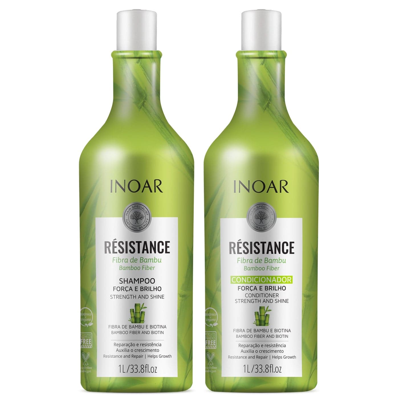 INOAR Resistance Bambu Shampoo Conditioner Duo Maintains Hairs Strength and Shine Biotin Hair Product Anti Frizz Vegan Hair Product Cruelty Free Haircare for Men and Women 331 oz