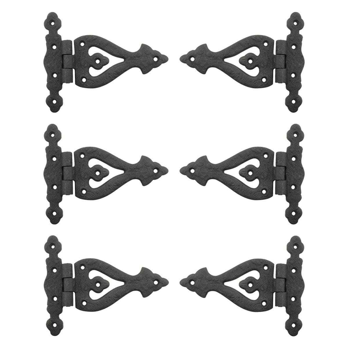 Renovators Supply Manufacturing Cabinet Door Strap Hinge with Hardware 5 38 in Black Wrought Iron Flush Mount Hinge for Cabinets Pack of 6
