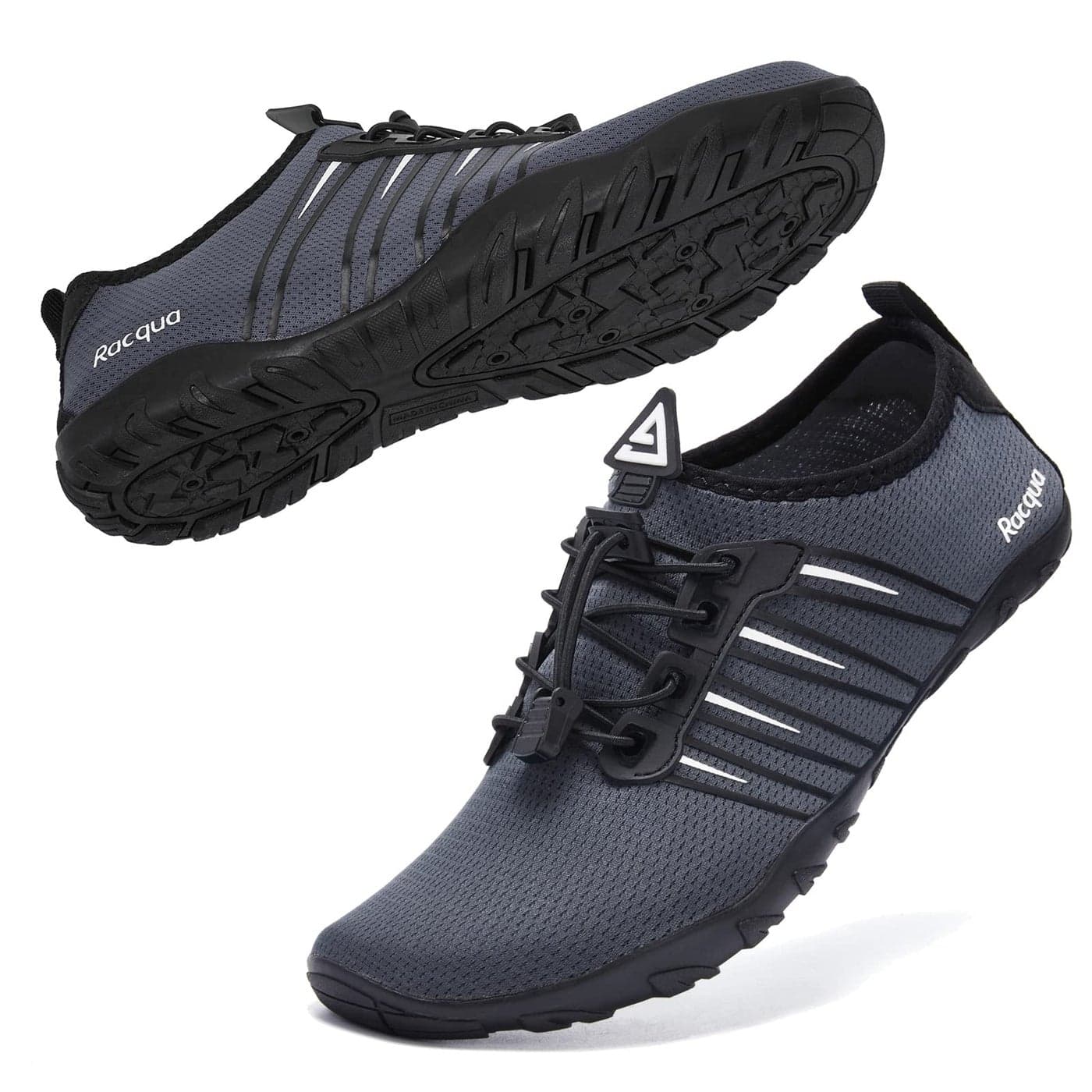 Racqua Diving Water Shoes Quick Dry Barefoot Beach Aqua Sport Swim Surf Pool for Men Women Grey 12 Women/11 Men