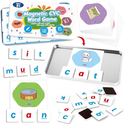 Kasfalci CVC Word GamesMagnetic Letters Flash CardsPhonics GamesAlphabet Learning Toys Refrigerator Fridge ABC Magnets for KidsSpeech Therapy Toys for ToddlerSpelling for Preschool Classroom