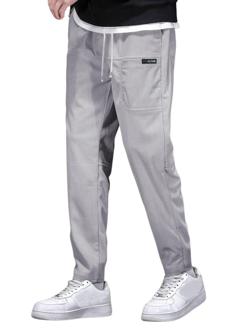 TAGDO® Men's Solid Corduroy Track Pant with Pockets | Mens Joggers Track Pants | Track Pants for Man (Rib-Track-2041-Grey-36)