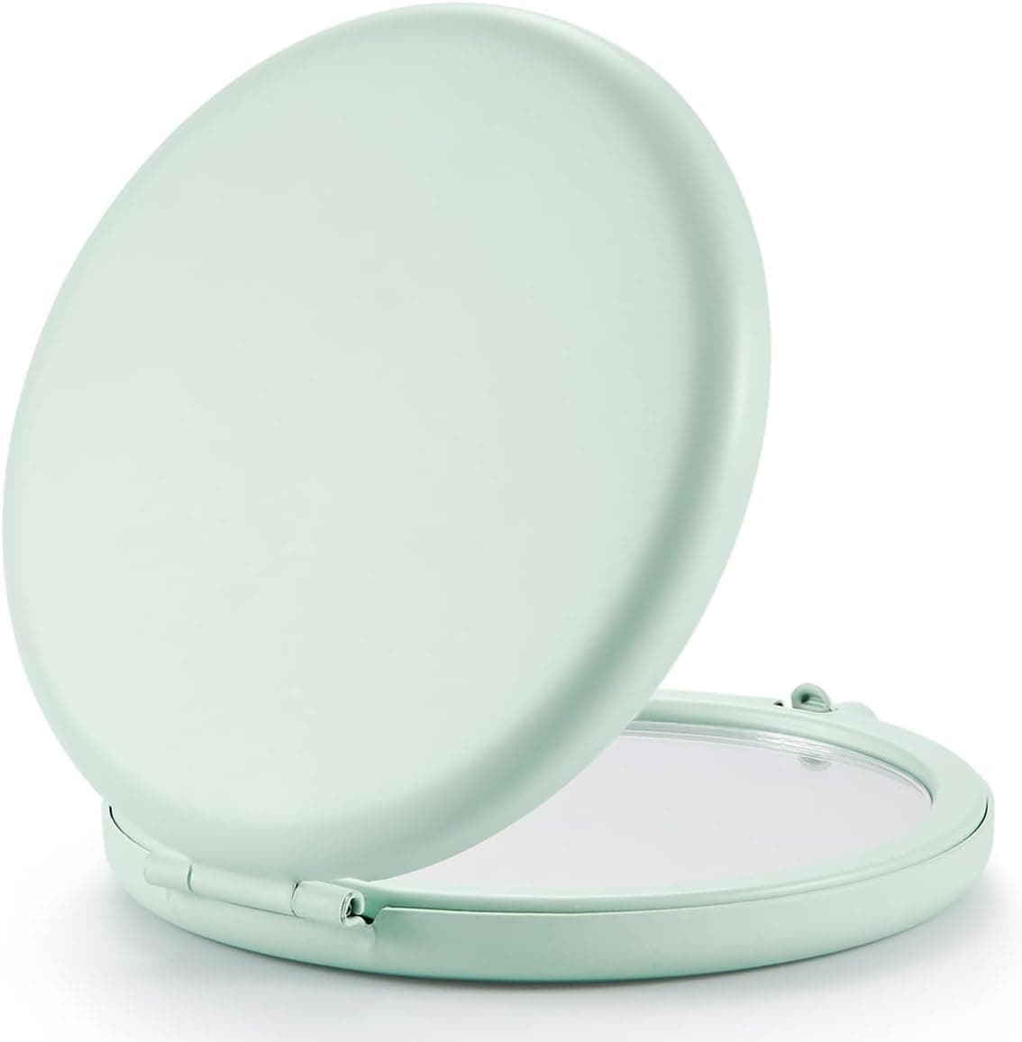 Compact Mirror for Purse, Double-Sided 1X/2X Magnifying Metal Pocket Makeup Mirrors(Round, Cyan)