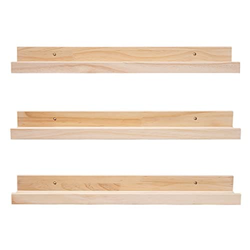 MBYD 24 Inch Floating Shelves Natural Wood Set of 3 Wall Mount Picture Ledge Wooden Wall Shelf for Home Decoration Nursery Book Shelves for Bedroom Living Room Office Kitchen 3 Same Dimensions