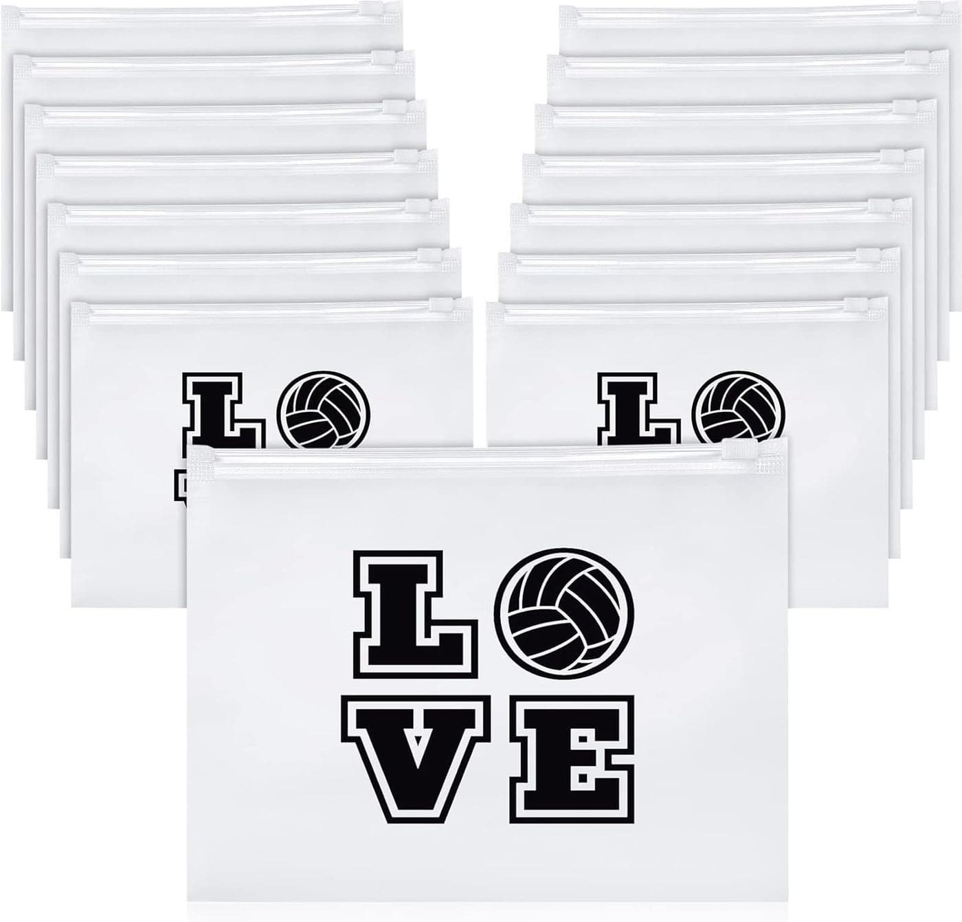 50 Pcs Volleyball Pouch Small Makeup Bag Love Pattern Waterproof Cosmetic Bags Eva Matte Volleyball Pencil Case Portable Storage Case Travel Toiletry Bag with Zippers for Women Girls (8 x 6 inch)