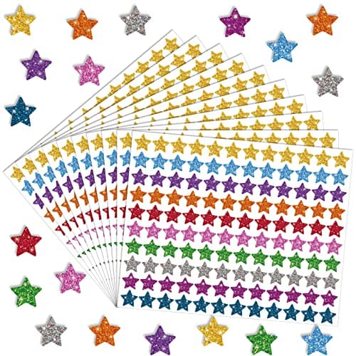 Lincia 1200 Pcs Star Glitter Stickers Sparkly Small Stickers for Kids Toddlers Teacher Reward Sheet Incentive Charts Classroom School Home Art Craft Party Favor Supplies