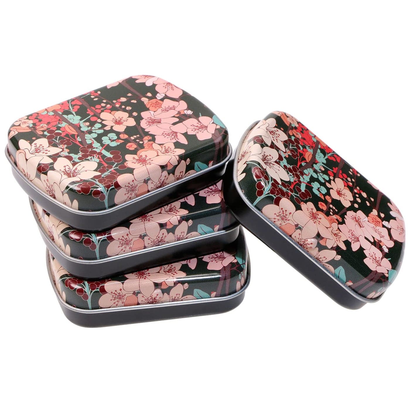 Mini Skater Small Metal Portable Storage Box Mini Rectangle Empty Hinged Tins with Lid Home Organizer for Drawing Pin Pills Candies Earring and Jewelry Craft 4PcsBlack Floral