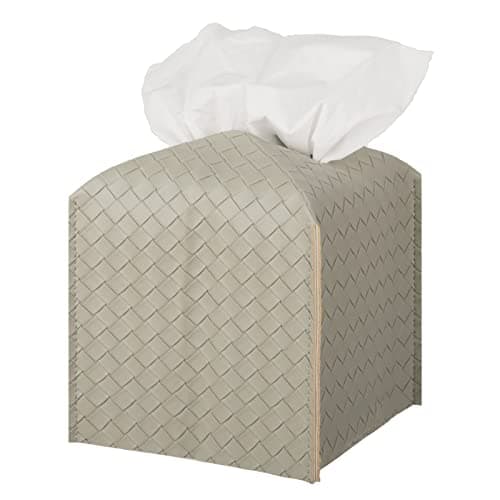 Tissue Box Cover PU Leather Tissue Holder Square Facial Tissue Case Facial Paper Organizer Dispenser for Bathroom Vanity Countertop Tabletop Car Evergreen
