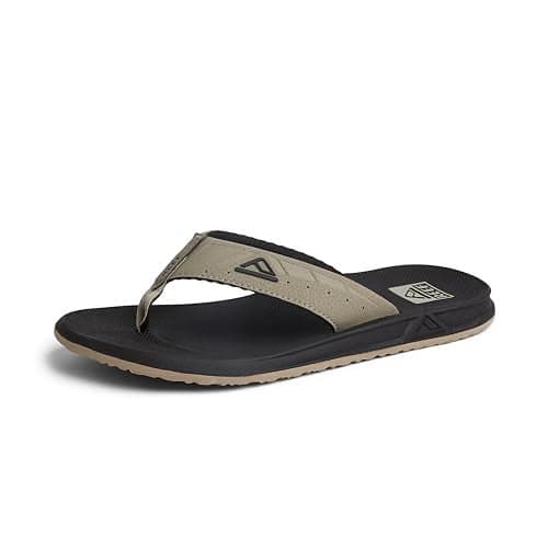 Reef Phantoms Mens Beach Flip Flop, Water Friendly, Soft and Supportive Molded Footbed, Black/Tan, 17
