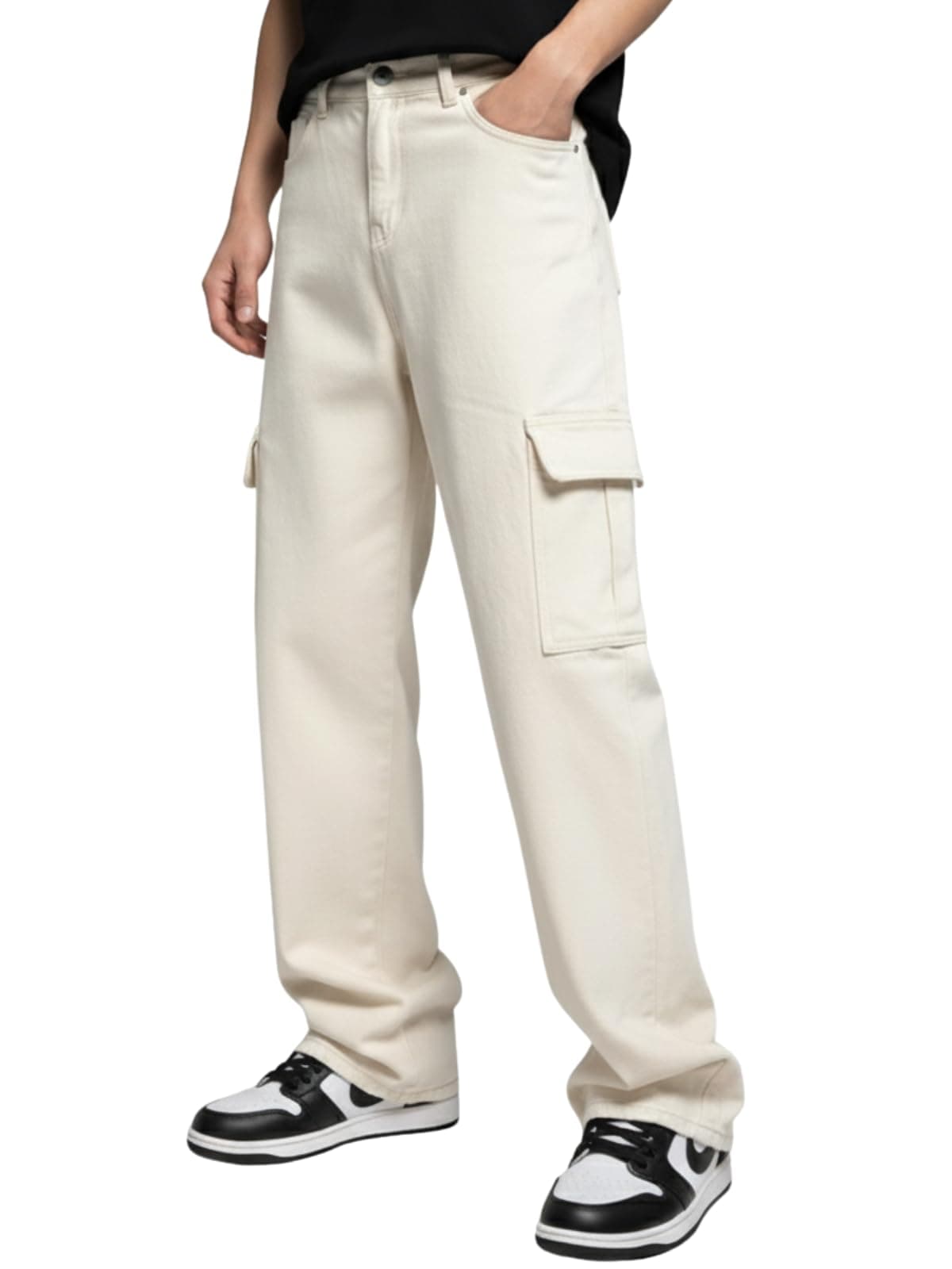 GRECIILOOKS Regular Cargo Pant Baggy Loose Fit | Cotton Mid Rise Jeans for Men (GL-MJ-20_White_36)