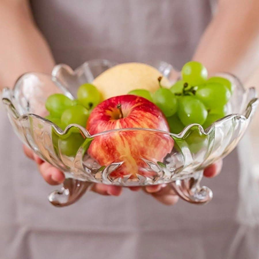 Dimitra Fruit Bowl Designer Glass Serving Fruit BowlVegetable Bowl Table Fruit Bowl Flat Base Fruit Bowl Dining Table Glass Serving Dinnerware Transparent Crystal Fruit Bowl
