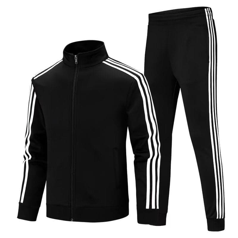 Men'S And Women'S Couple'S Three-Pole Sports Suit Spring Running Collar Cardigan Zipper Sweater Simple Long Pants Two-Piece Set