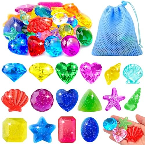 Feivando 32 Pcs Diving Gems Pool Toys for Kids Big Colorful Acrylic Diamonds Pirate Treasure Gemstones Swimming Training Underwater Toys for Summer Pool Beach Party Favor Games