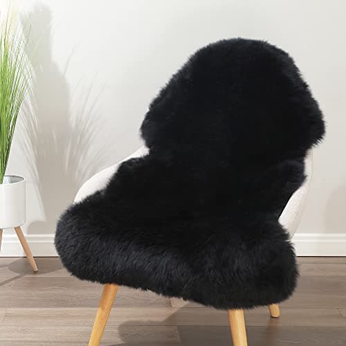 LLB Genuine Sheepskin Area Rug Wool Rug Fur Carpet Fluffy Shaggy Fur Rug for Living Room Kids Bedroom Real Sheepskin Throw Lambskin Rugs Sofa Mat Chair Seat Covers (Black, 2 x 3 ft Sheepskin)