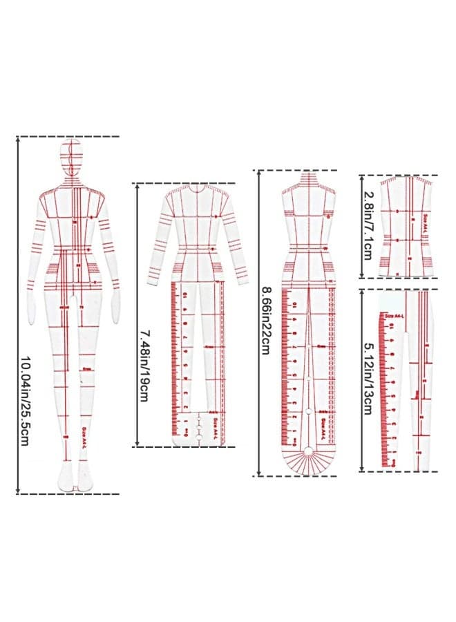 EXTCCT 4 Models Fashion Illustration Rulers Fashion Sketching Templates Ruler Fashion Sketching Ruler Sewing Humanoid Patterns Design Clothing Measuring French Curve Rulers A4 Paper Draft Drawings