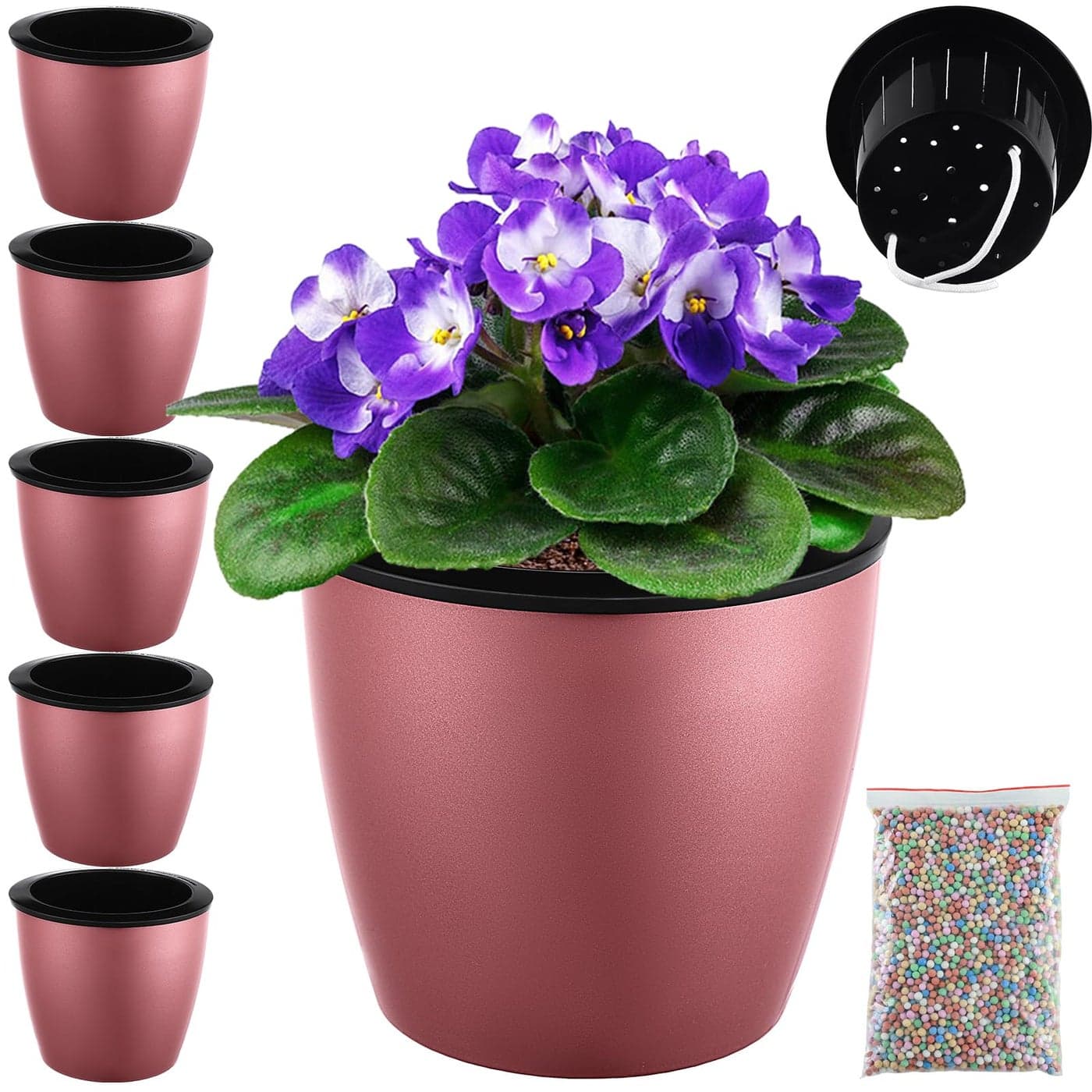 Planterhoma Premium 5 Pack Self Watering Pots for Indoor Plants Rose Gold 67 inch
