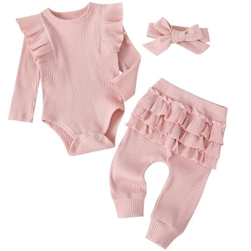 Fullfamous Infant Baby Girl Clothes Outfits,Fall Winter Romper Christmas Clothing Set 12-18 months Pink