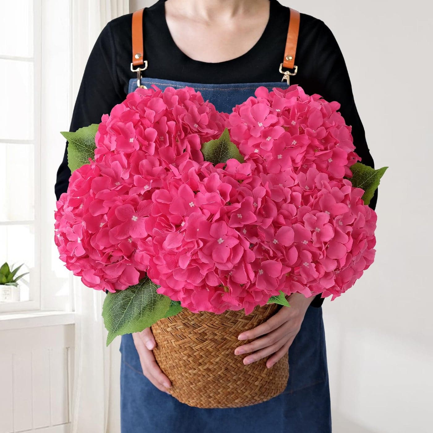 JINWOE Silk Hydrangea Artificial Flowers 5Pcs 20Inch Large Lifelike Faux Flowers Full Fake Artificial Hydrangeas with Stems for Bouquet Table Centerpieces Home Fuchsia