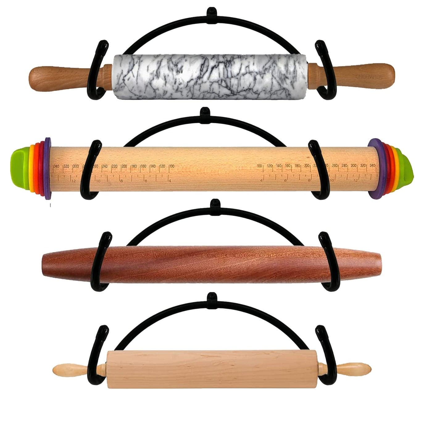 Pack of 4 Rolling Pin Holder Rolling Pin Display Rack Rolling Pin Storage Organizers Rolling Pin Wall mount Hooks Home Decor kitchen Wall Hanging Multi Purpose Bottle Rack No Rolling Pin
