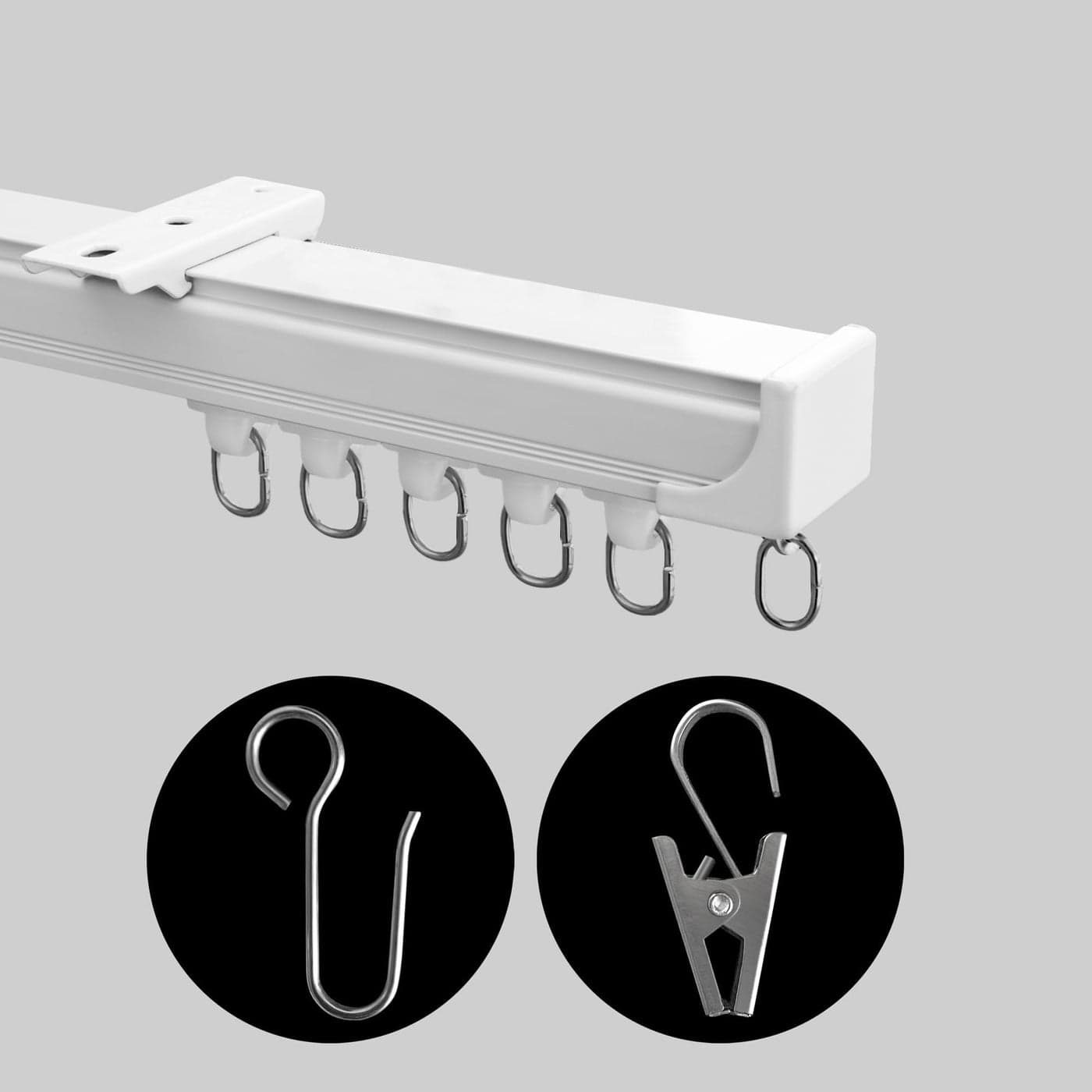 MaKefeile Ceiling Mount Curtains Track Room Divider Privacy Partition Separator Curtain Tracks Rods Heavy Duty RV Shower Outdoor Rail Clip Hook Set White 36ft