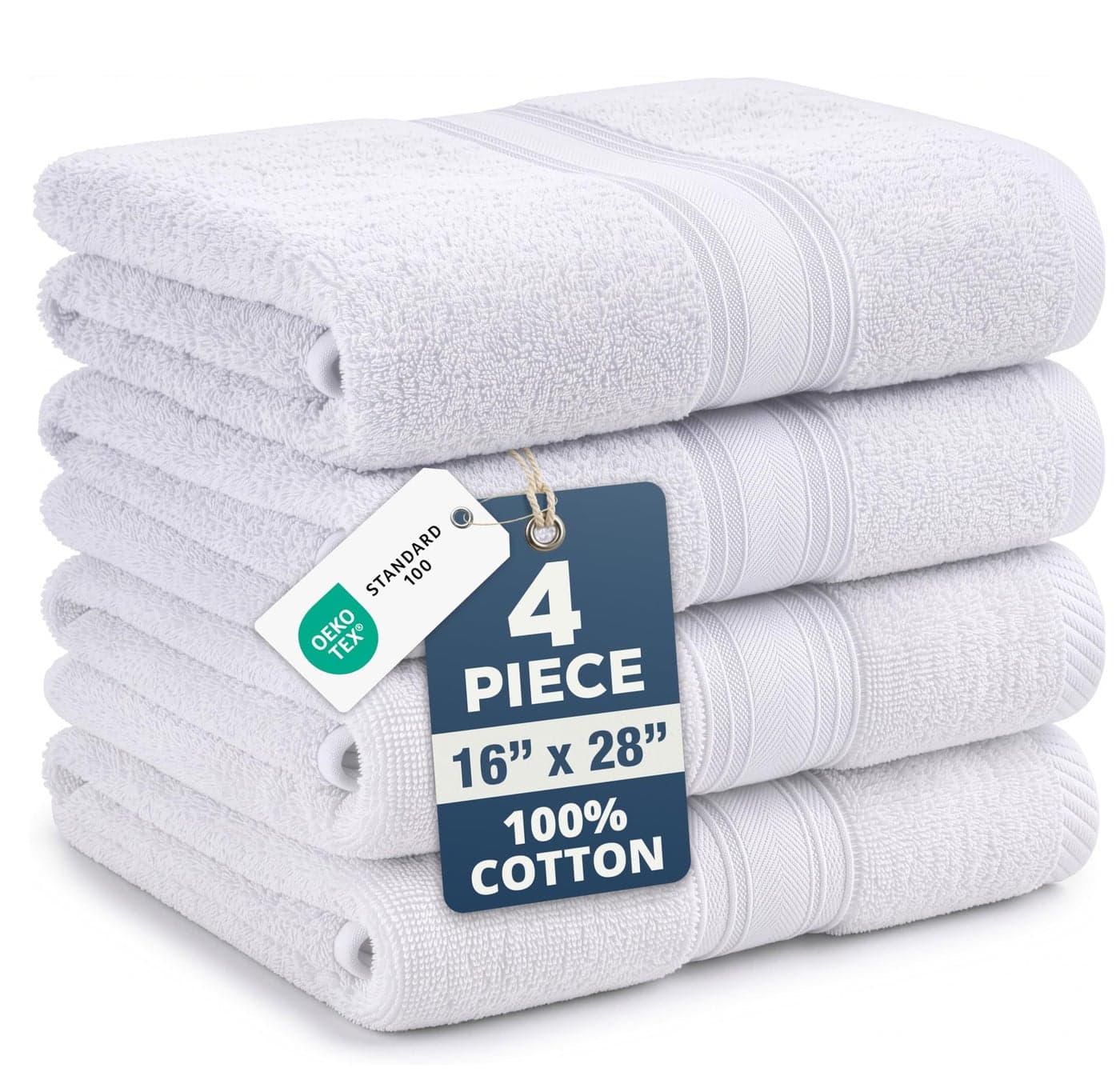 White Hand Towels for Bathroom - Pack of 4 (16"x28") 100% Cotton Hand & Face Towels - Soft, Durable, Quick Dry & Highly Absorbent, Fingertip Towel for Bathroom - Great for Gym, Salon, Spa & Family Use
