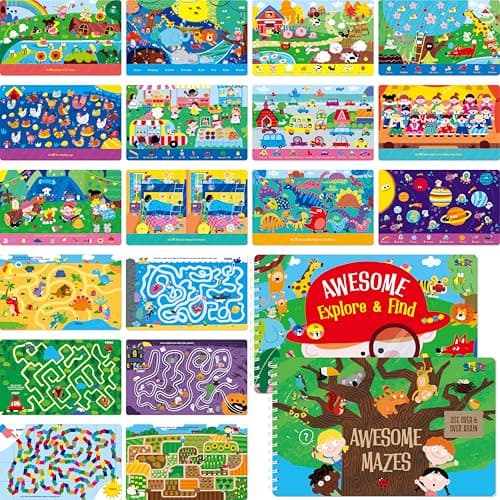 SpriteGru 2 Travel Game Pads 60 Dry Erase Activities Games Reusable Erasable Book Fun Brain Challenge Games Interesting Educational Toy and Learning Tool for Road Trip Airplane Travel