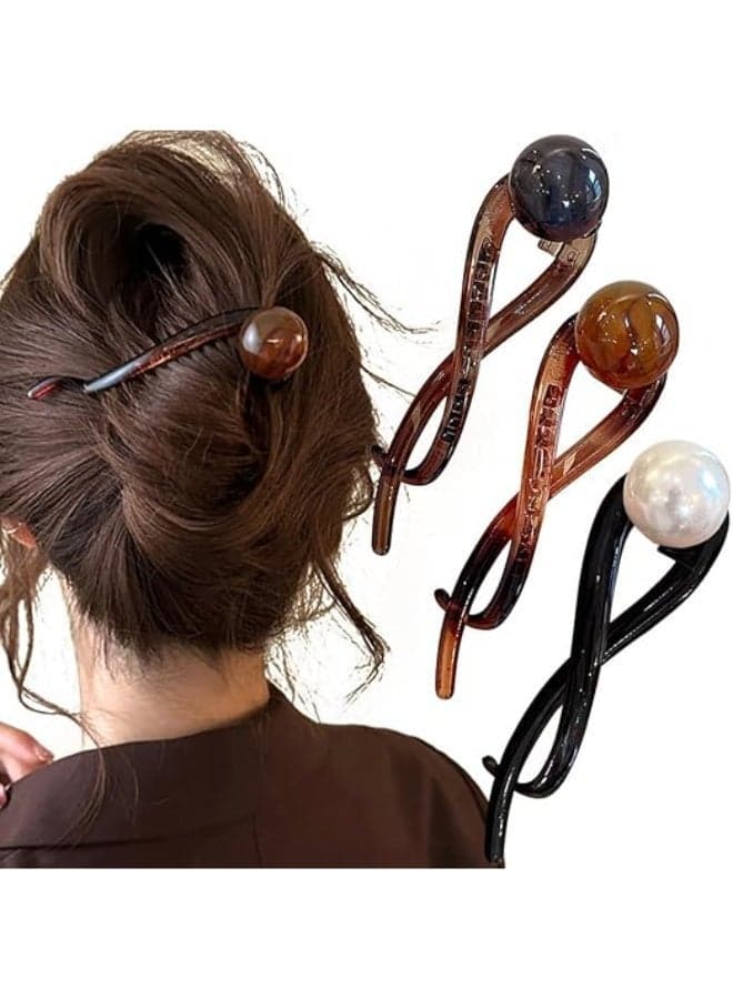 3 Pcs Pearl Barrettes For Women, Pin Banana Clip Hair Claw Clips, French Hair Clips With Fancy Pearls For Thick Hair, Barrettes Non-slip Hair, Pins Hair Claws Pearl Hairpin Claw Clip