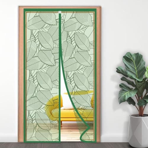 TurtleGrip Door Mosquito Net Curtains with Magnet's New Leaf Pattern. Full Frame Hook & Loop for Main Doors, Bedroom, Kitchen & Balcony Doors(205x90, ForestGreen) |Measure Before Order.