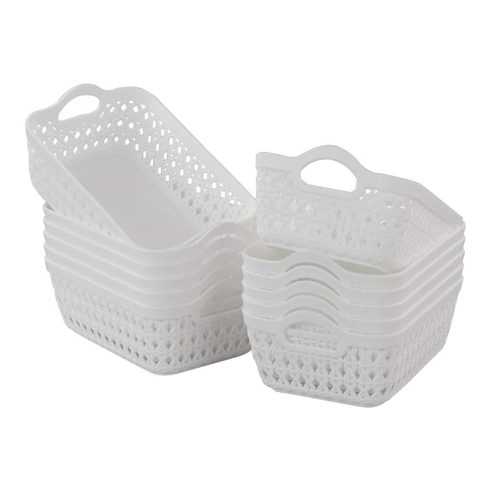 Callyne 12Pack Mini Plastic Storage Basket Tray Plastic Desktop Baskets White