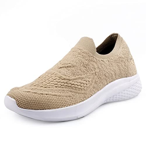 Bacca Bucci® Walker Slip On Sneakers for Women Lightweight Walking Shoes Comfortable Breathable Mesh Sports Shoes | Beige, Size UK38
