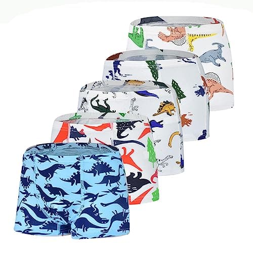 Tphon Boys Boxer Briefs, Toddler Kids Soft Cotton Underwear 4/5 Pairs Little Big Boy Dinosaur Shark Shorts Set(7-8T)