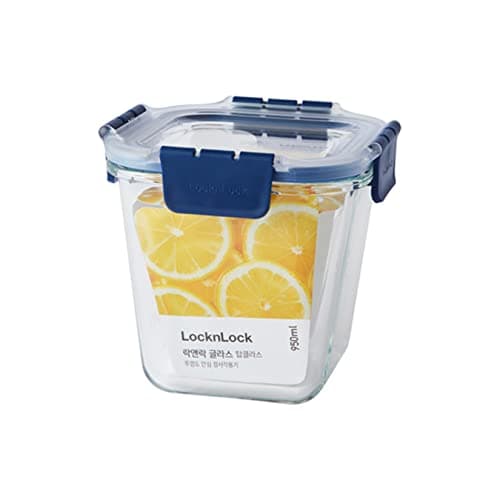 LocknLock Airtight Glass Containers With Lid | Leak Proof, Transparent Glass Storage Container For Kitchen | Microwave & Freezer Safe| Food Storage Meal Containers Organizer - Square, 950 ml