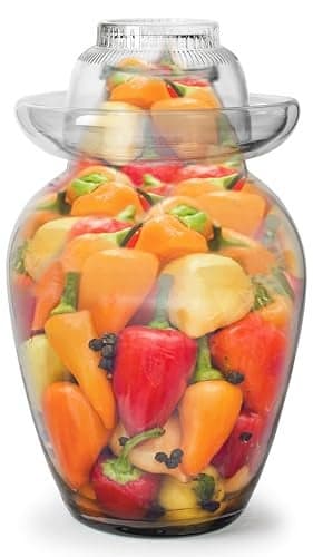 Large Traditional Sichuan Chinese Glass Fermenting Jar with Water Seal Airlock Lid, Glass Fermentation Crock for Pickling, Kimchi, Sauerkraut, and Fermentation (4.5 Liter, 155 Oz, 1.21 Gallons)